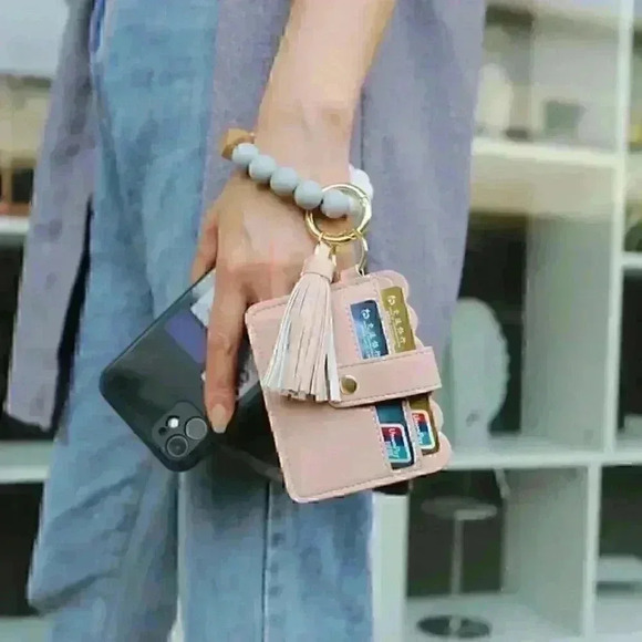 Wristlet Keychain Beaded Bracelet Tassel Card holder - Picture 2 of 4